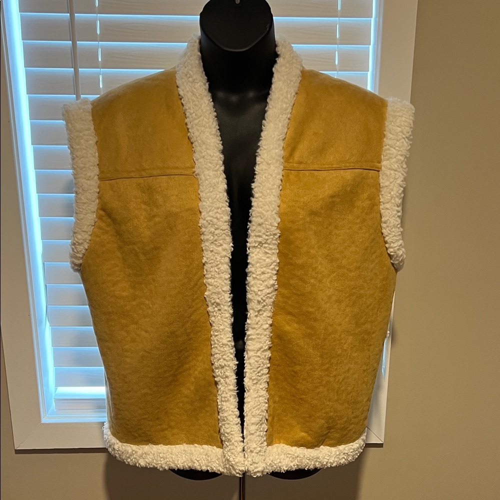 Yellow Shearling Vest with White Trim